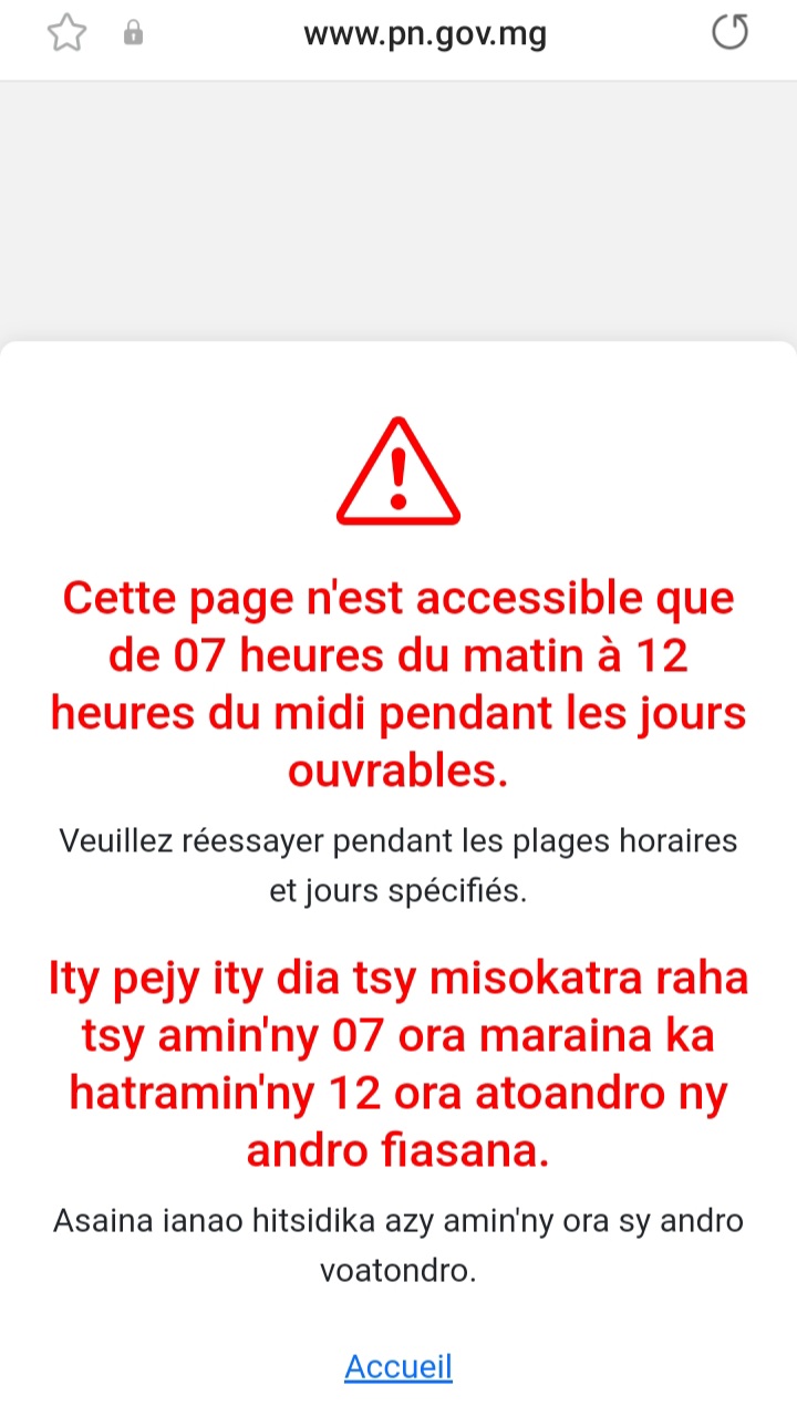 Le site web de demande de passeport malgache piraté et buggant